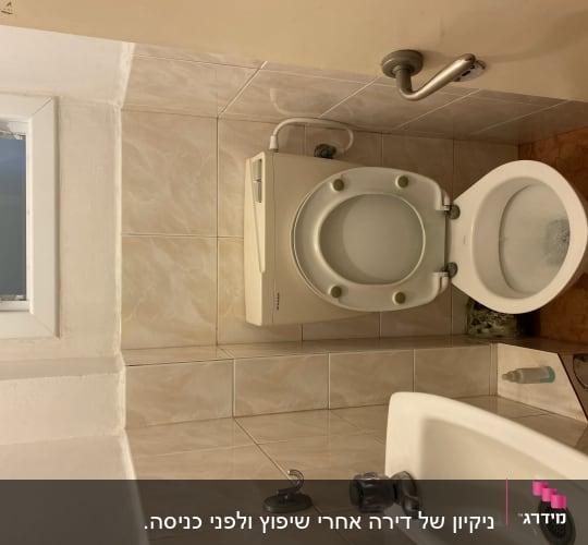 שירותים עם אסלה, כיור וסבון נוזלי לניקוי